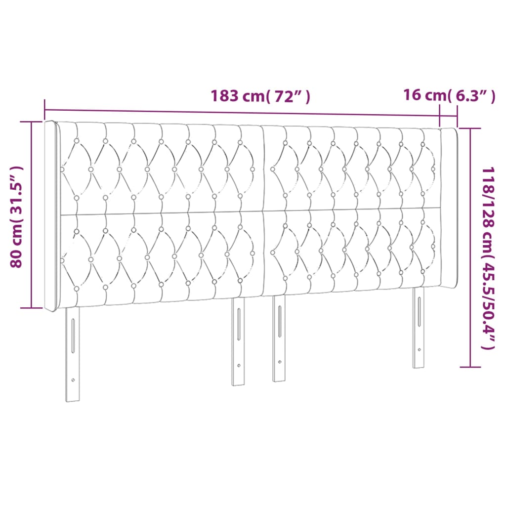 Sänggavel LED ljusgrå 183x16x118/128 cm tyg