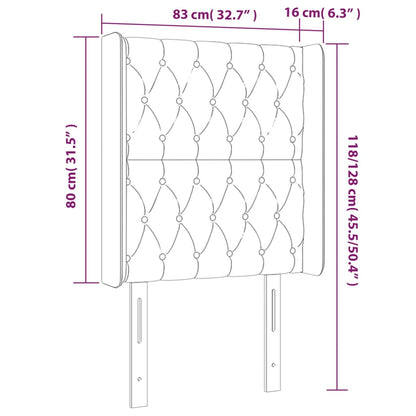 Sänggavel LED ljusgrå 83x16x118/128 cm sammet