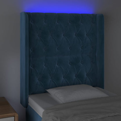 Sänggavel LED mörkblå 83x16x118/128 cm sammet