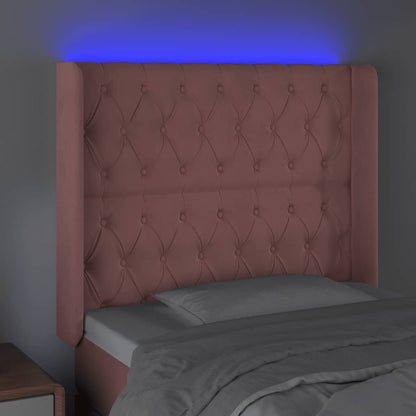 Sänggavel LED rosa 93x16x118/128 cm sammet