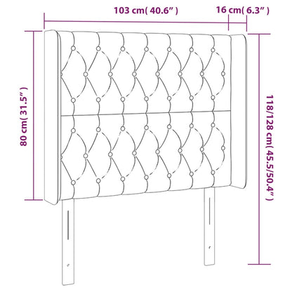 Sänggavel LED ljusgrå 103x16x118/128 cm sammet