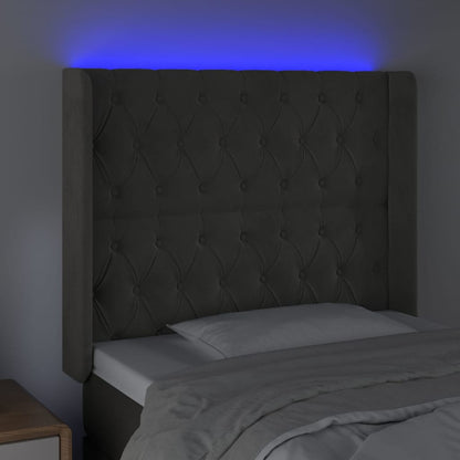 Sänggavel LED mörkgrå 103x16x118/128 cm sammet