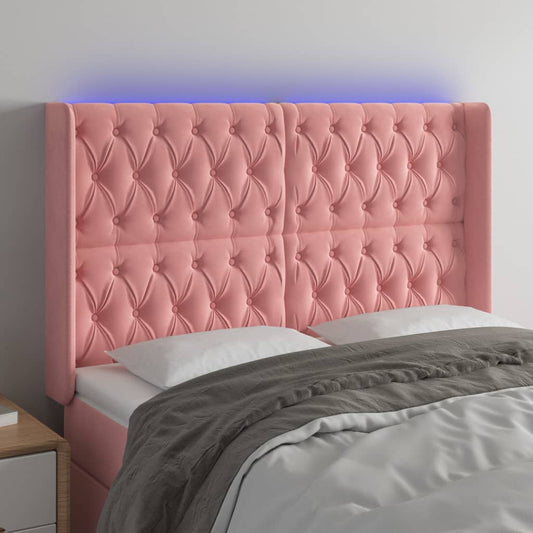 Sänggavel LED rosa 163x16x118/128 cm sammet