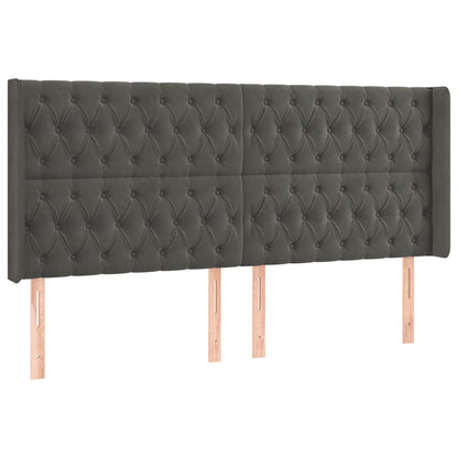 Sänggavel LED mörkgrå 183x16x118/128 cm sammet