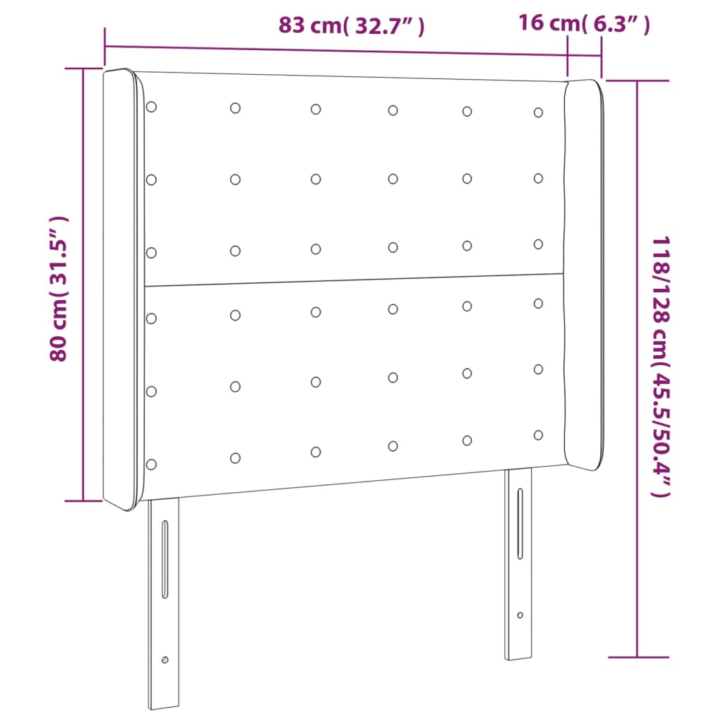 Sänggavel LED ljusgrå 83x16x118/128 cm tyg