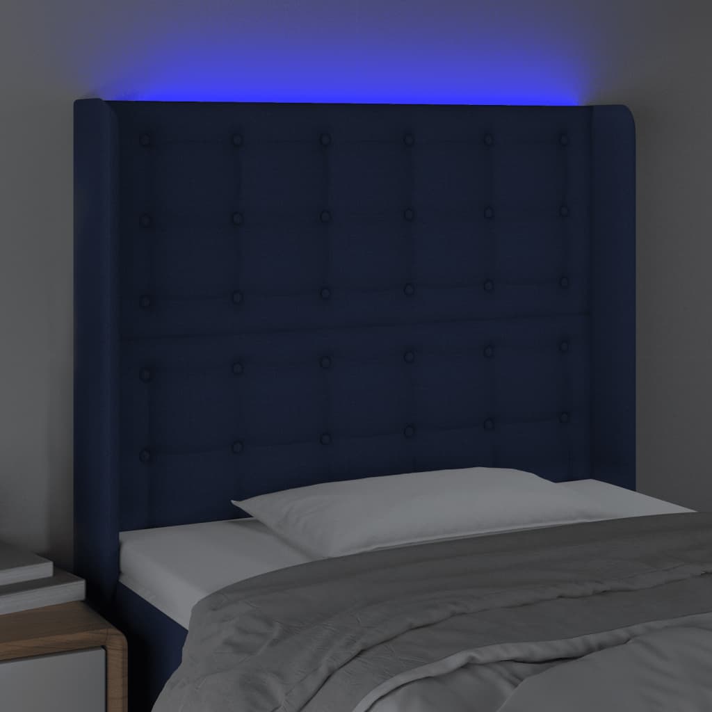 Sänggavel LED blå 83x16x118/128 cm tyg