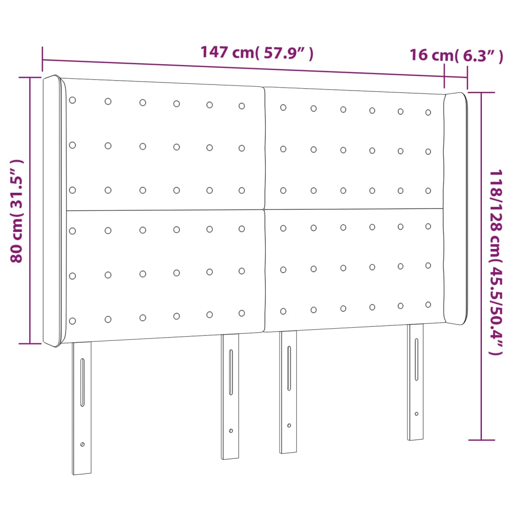 Sänggavel LED ljusgrå 147x16x118/128 cm tyg