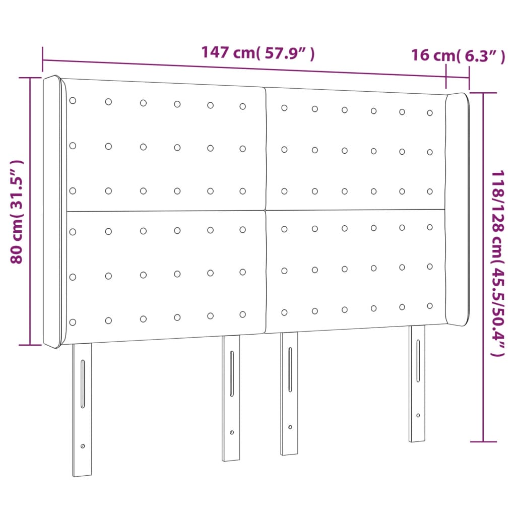 Sänggavel LED gräddvit 147x16x118/128 cm tyg