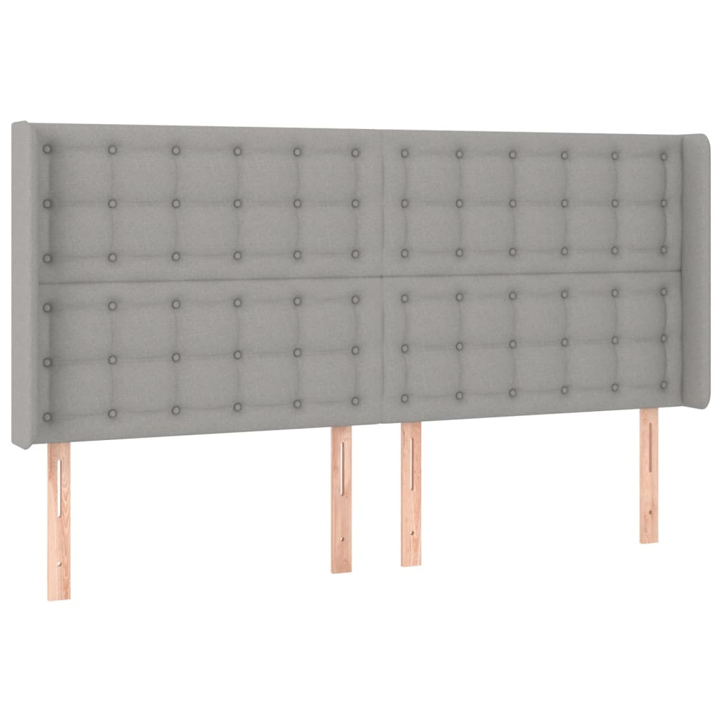 Sänggavel LED ljusgrå 183x16x118/128 cm tyg