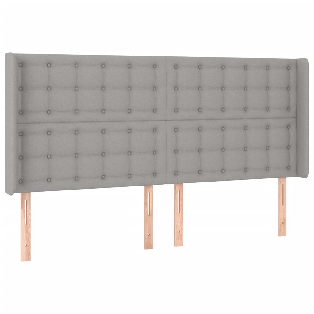 Sänggavel LED ljusgrå 203x16x118/128 cm tyg