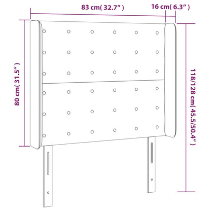 Sänggavel LED ljusgrå 83x16x118/128 cm sammet