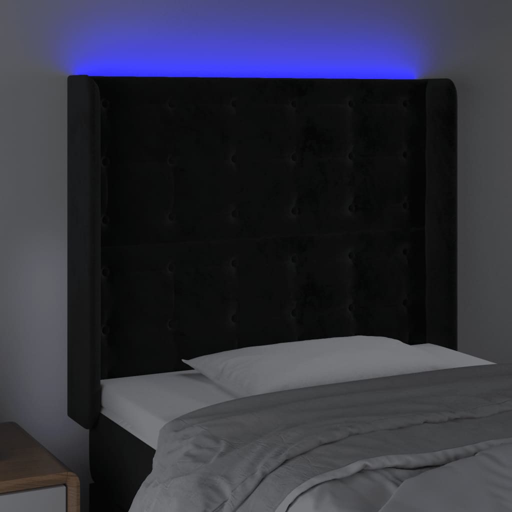 Sänggavel LED svart 83x16x118/128 cm sammet