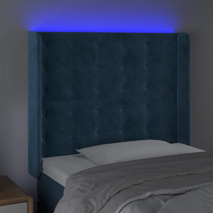 Sänggavel LED mörkblå 83x16x118/128 cm sammet