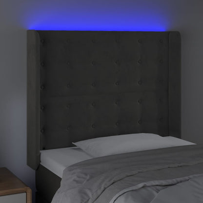 Sänggavel LED mörkgrå 93x16x118/128 cm sammet