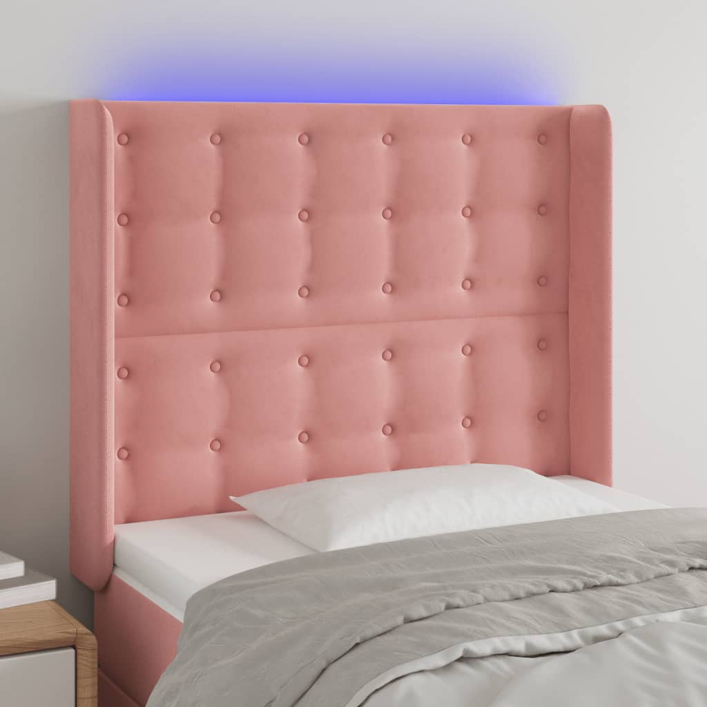 Sänggavel LED rosa 103x16x118/128 cm sammet