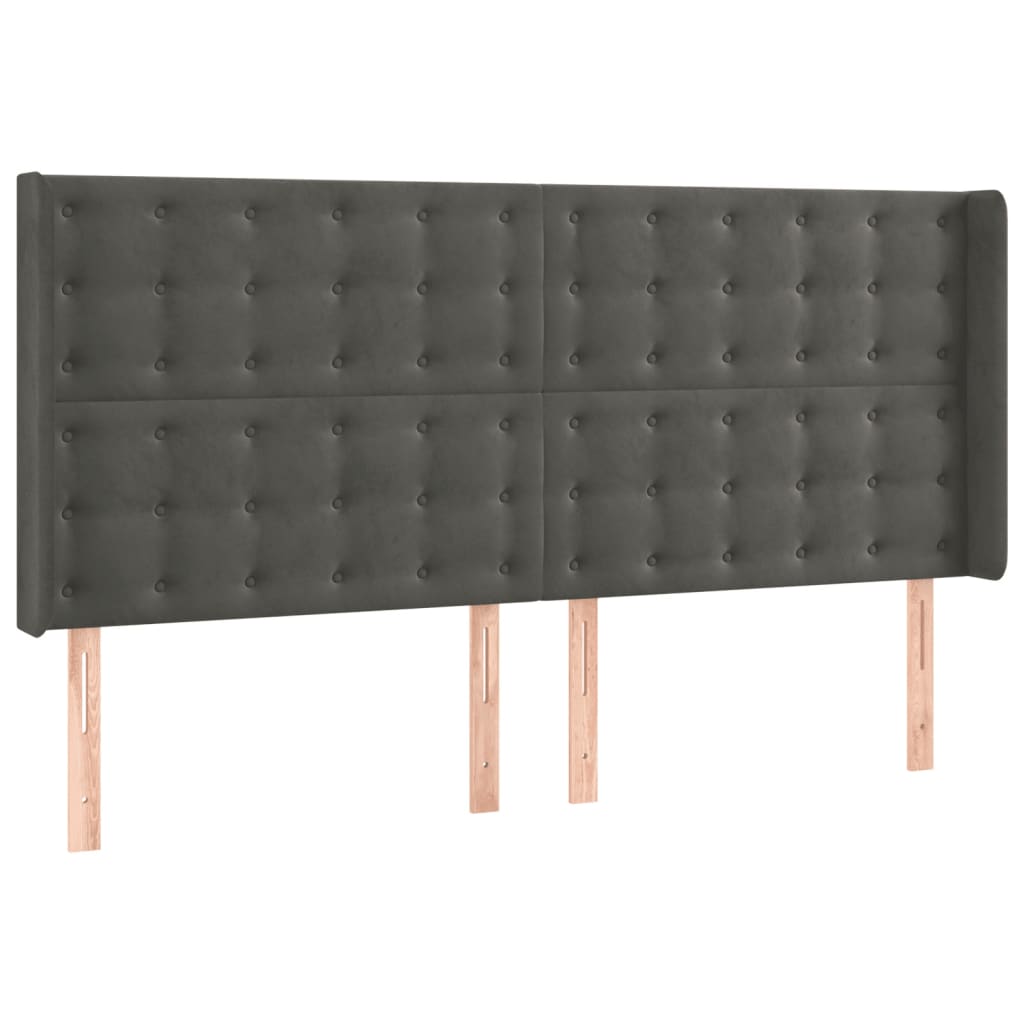 Sänggavel LED mörkgrå 183x16x118/128 cm sammet