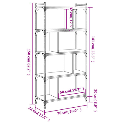 Bokhylla 5 hyllplan rökfärgad ek 76x32x158 cm konstruerat trä