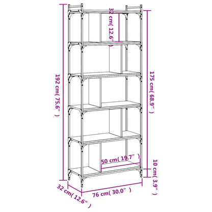 Bokhylla 6 hyllplan svart 76x32x192cm konstruerat trä