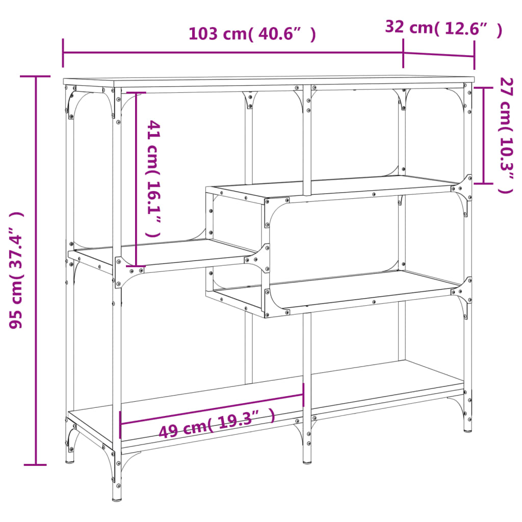 Avlastningsbord rökfärgad ek 103x32x95 cm konstruerat trä