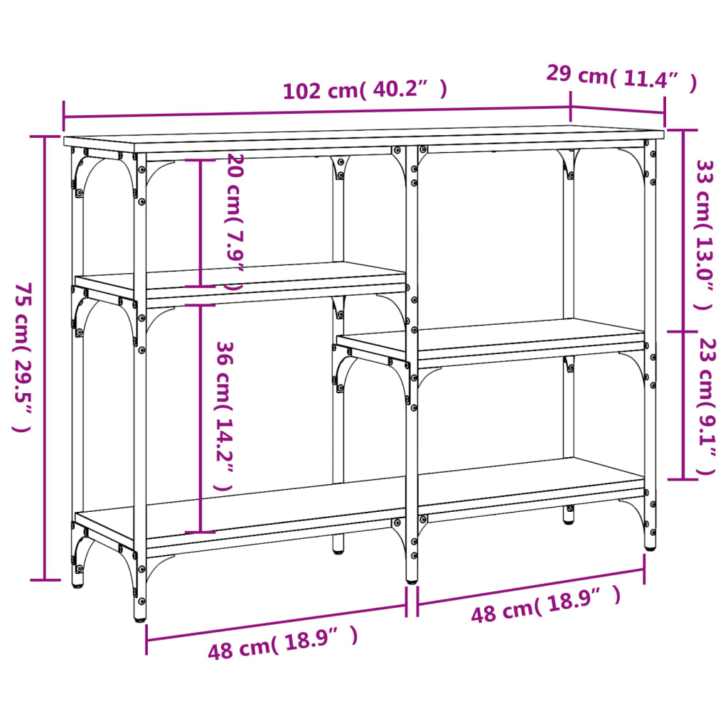 Konsolbord svart 102x29x75 cm konstruerat trä