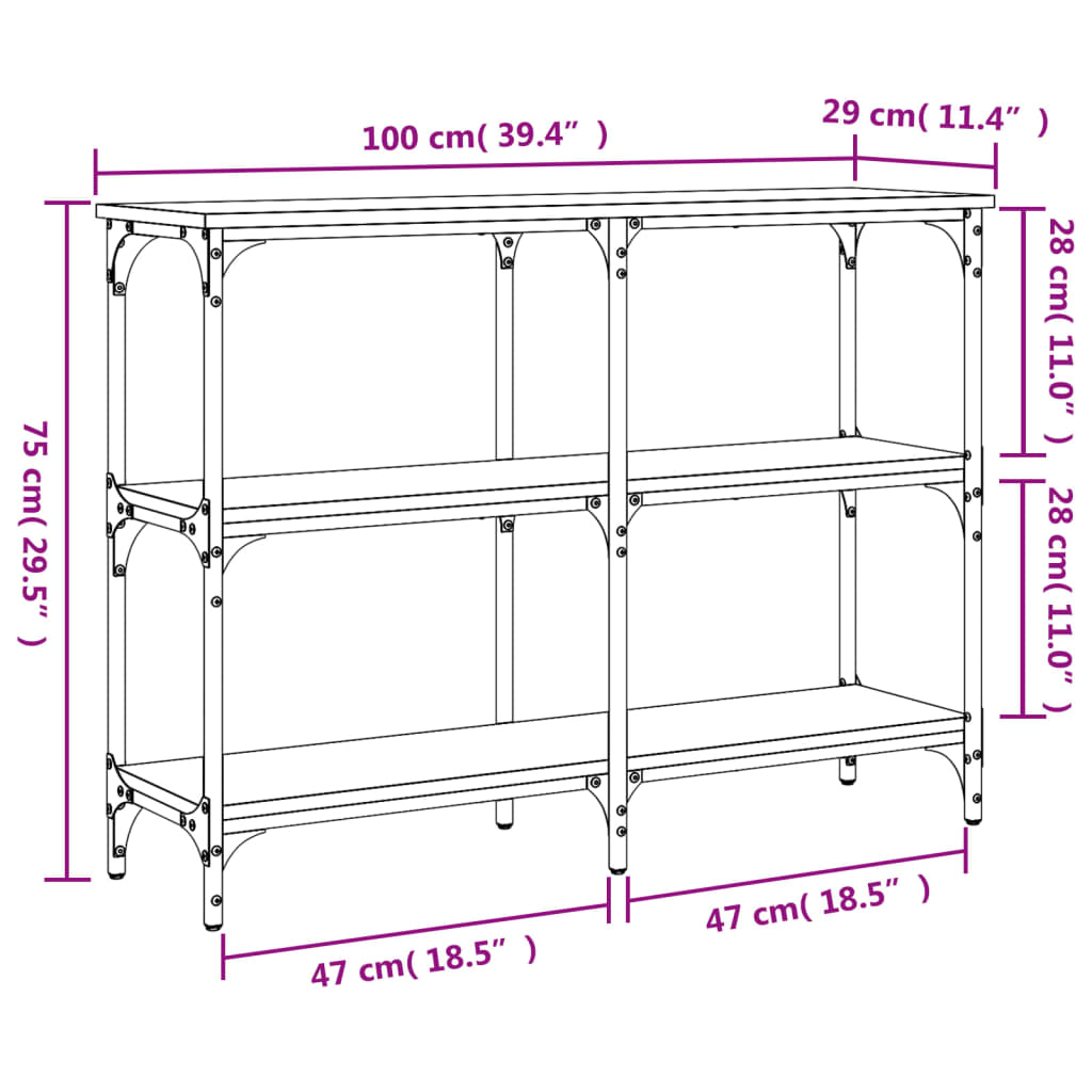 Konsolbord svart 100x29x75 cm konstruerat trä