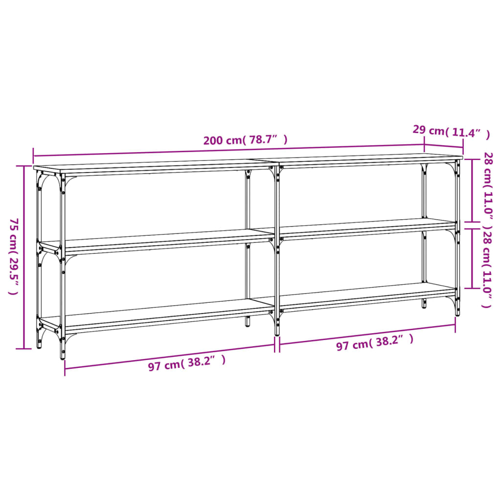 Avlastningsbord sonoma ek 200x29x75 cm konstruerat trä