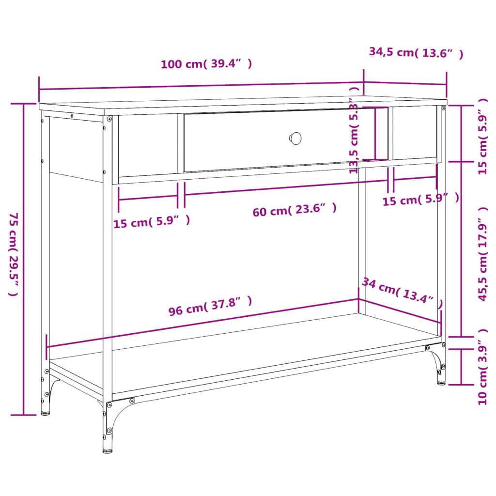 Konsolbord svart 100x34,5x75 cm konstruerat trä