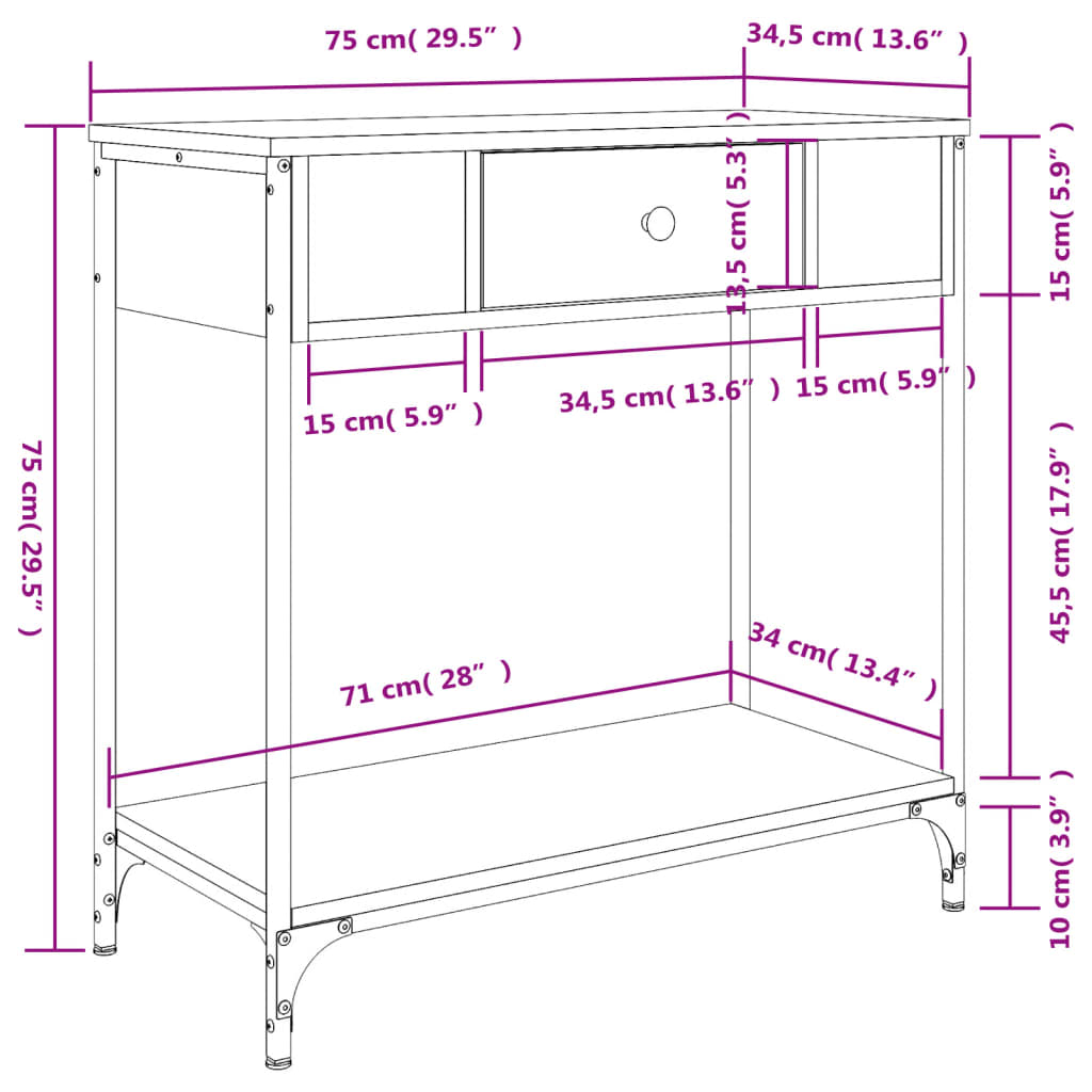 Avlastningsbord brun ek 75x34,5x75 cm konstruerat trä