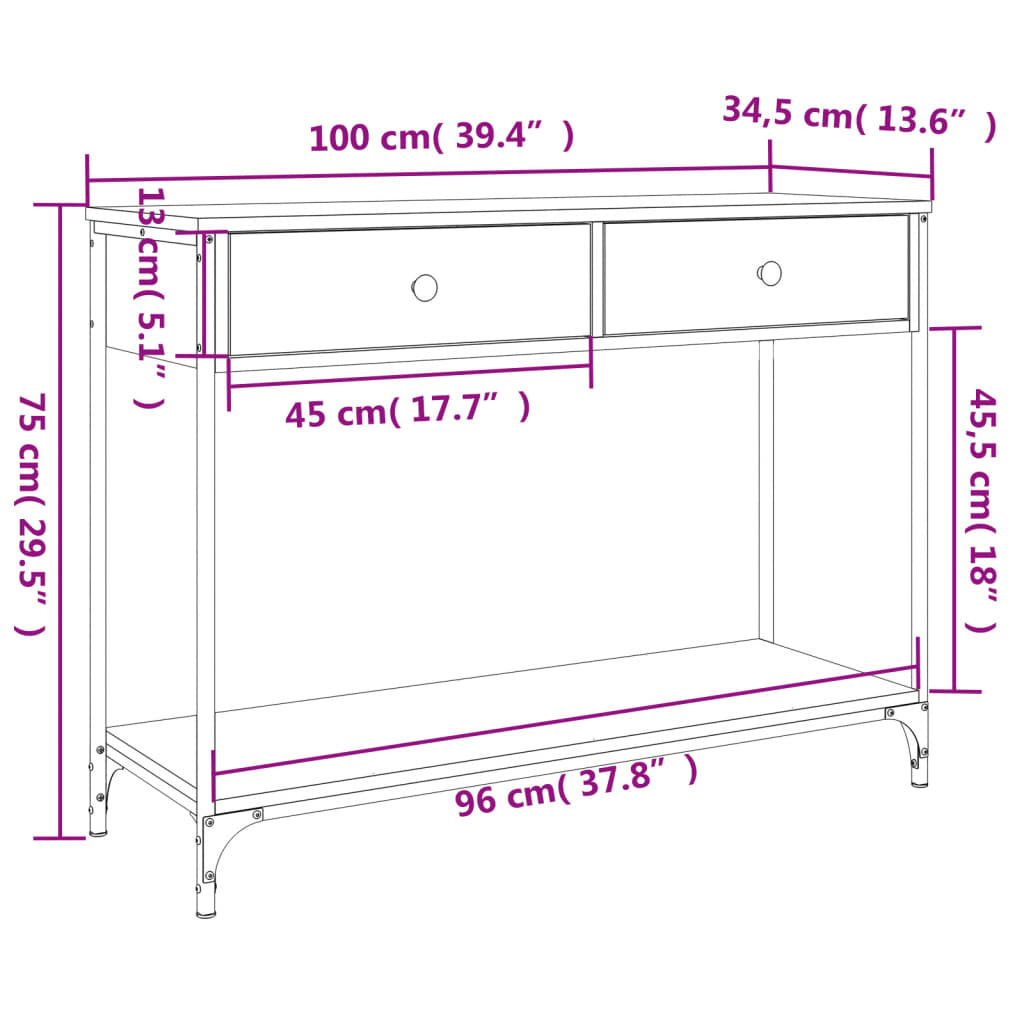 Konsolbord svart 100x34,5x75 cm konstruerat trä