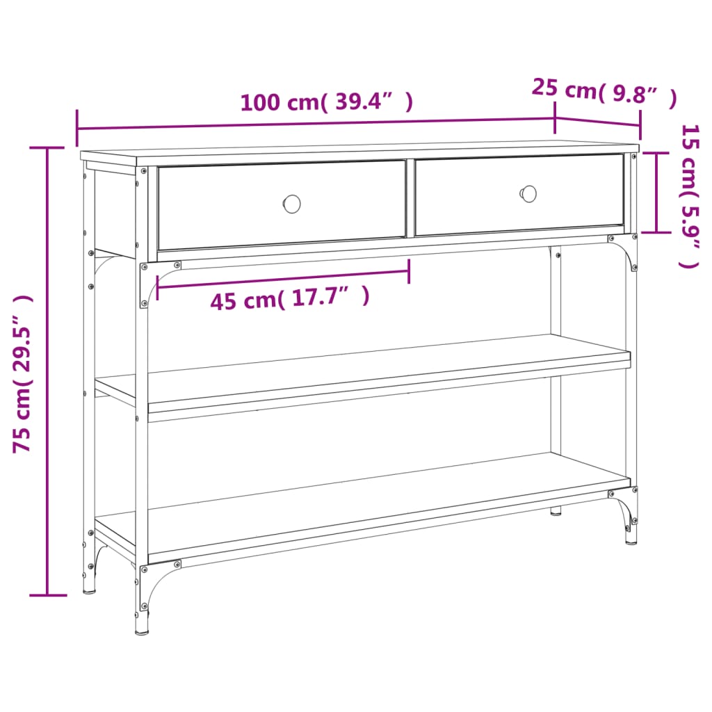 Avlastningsbord brun ek 100x25x75 cm konstruerat trä