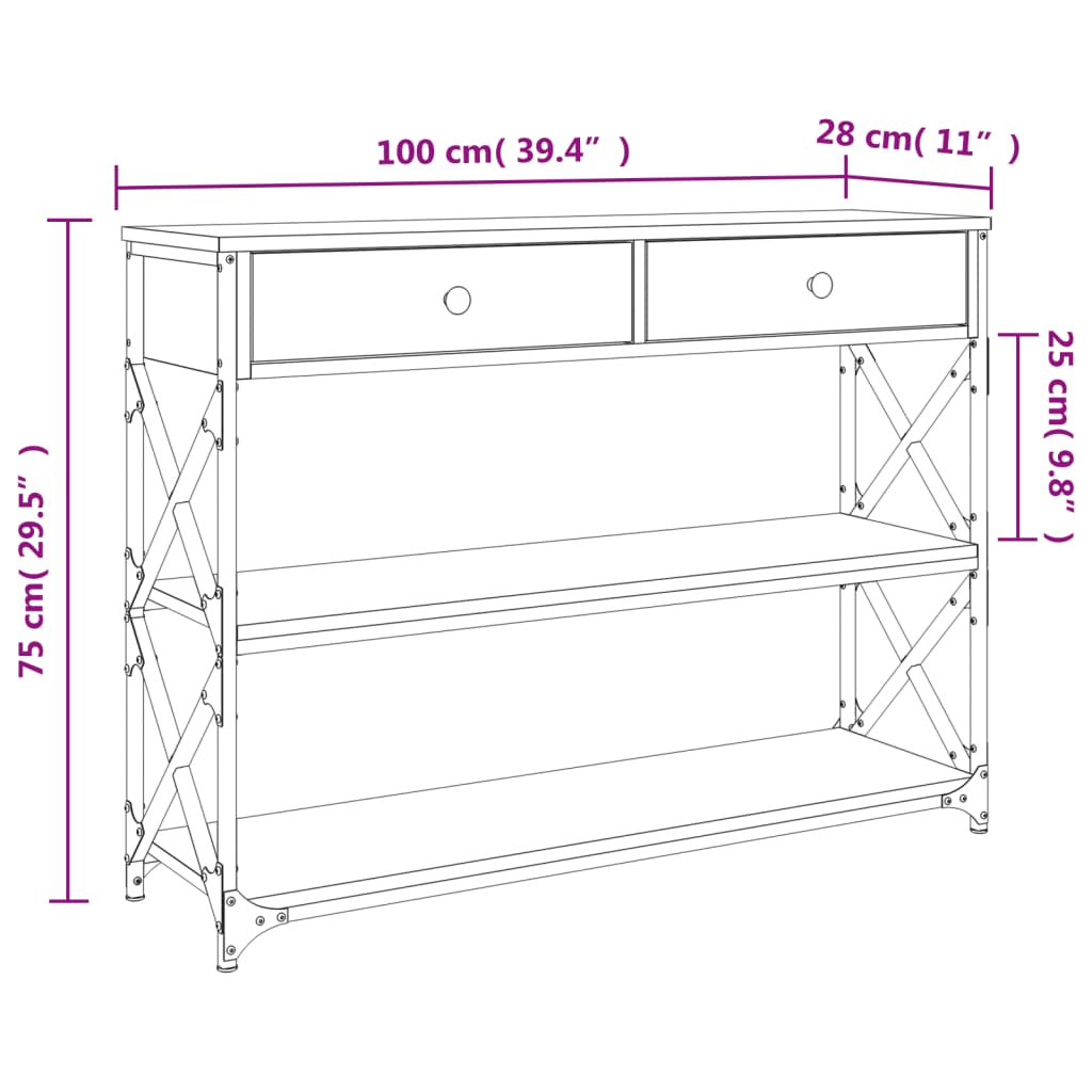 Avlastningsbord svart 100x28x75 cm konstruerat trä