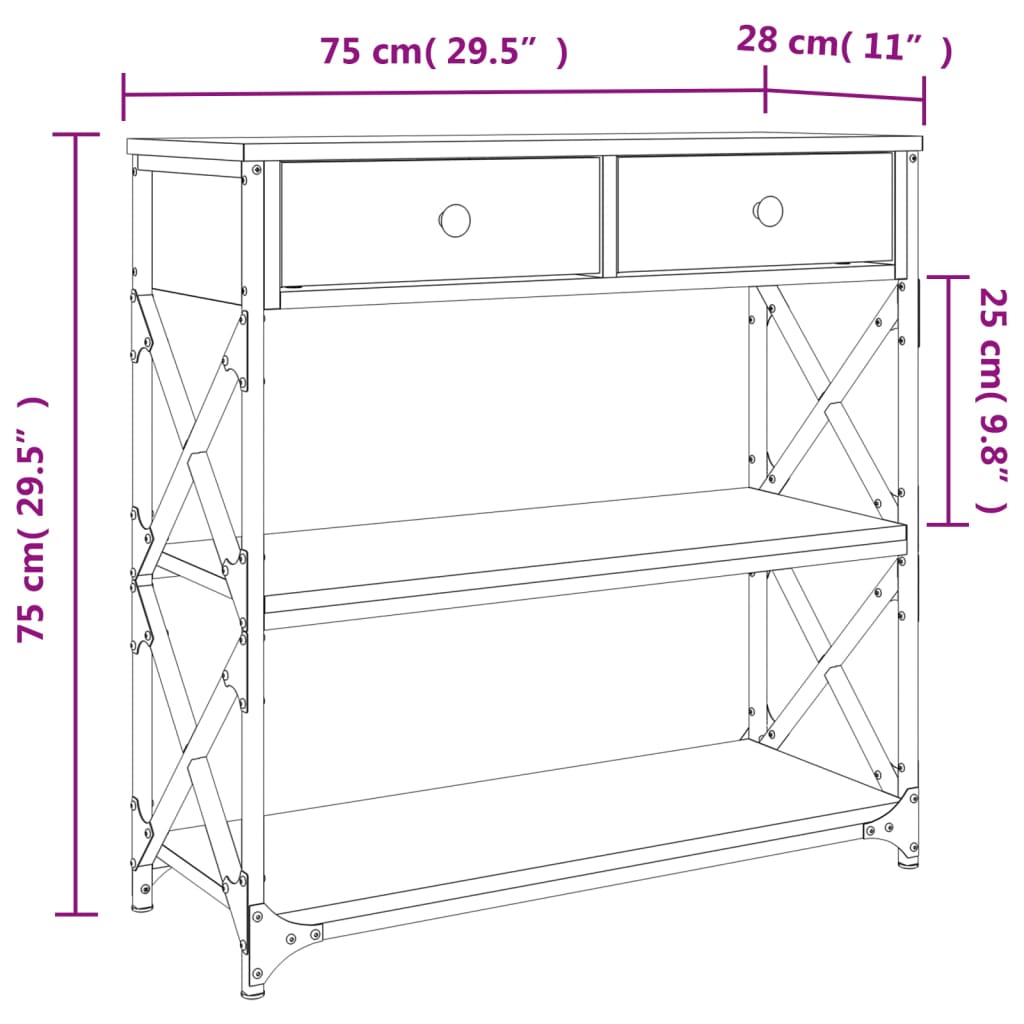 Avlastningsbord brun ek 75x28x75 cm konstruerat trä