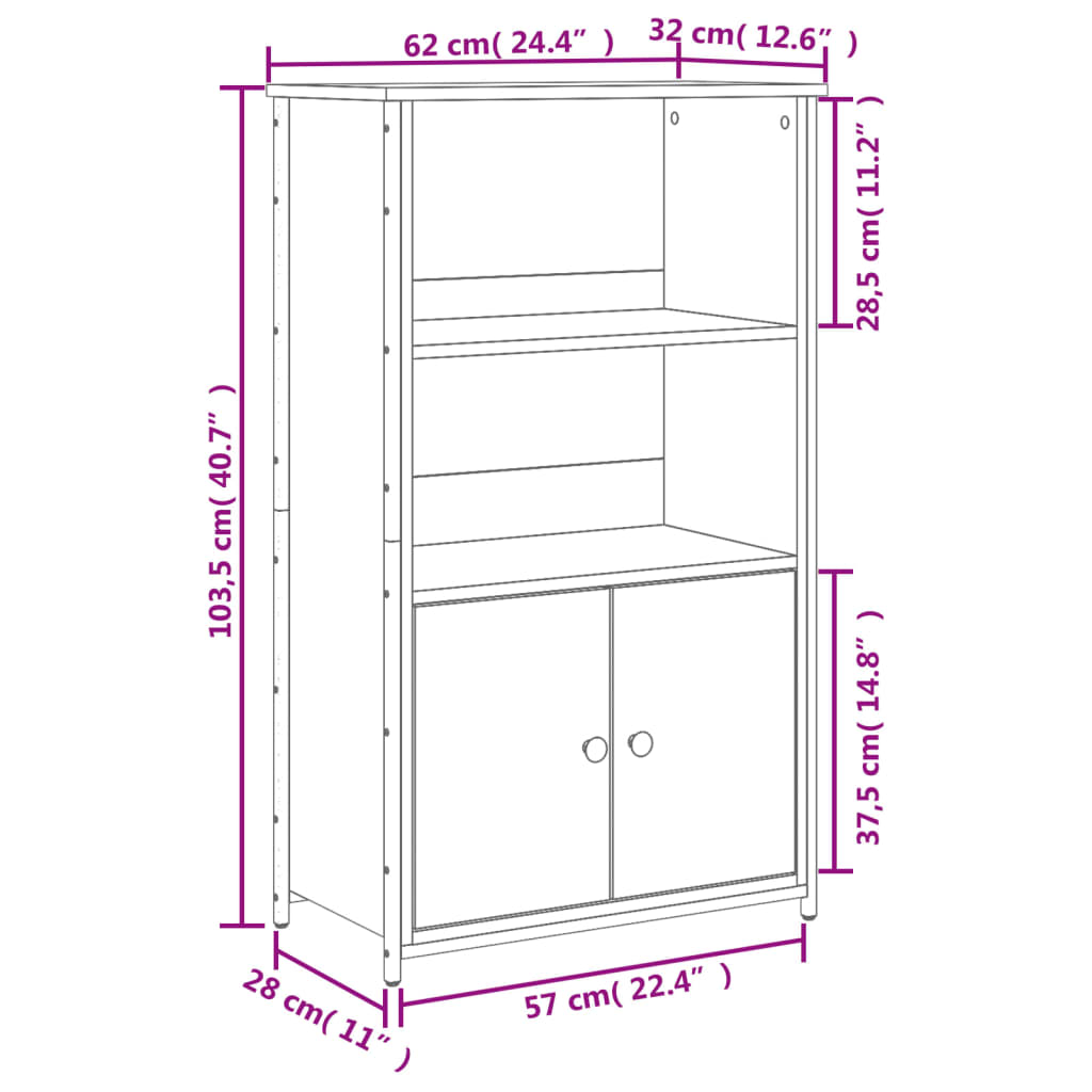 Skåp rökfärgad ek 62x32x103,5 cm konstruerat trä