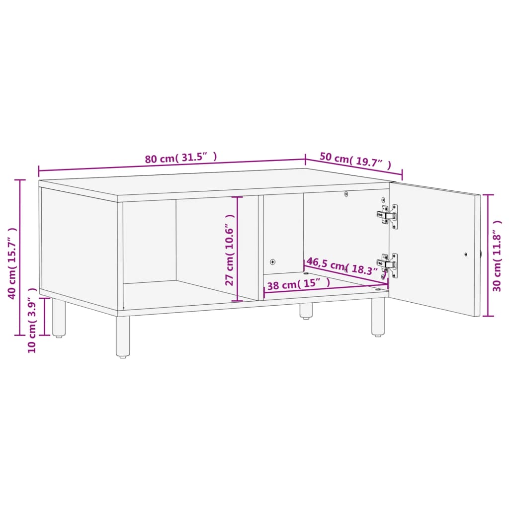 Soffbord svart 80x50x40 cm massivt mangoträ