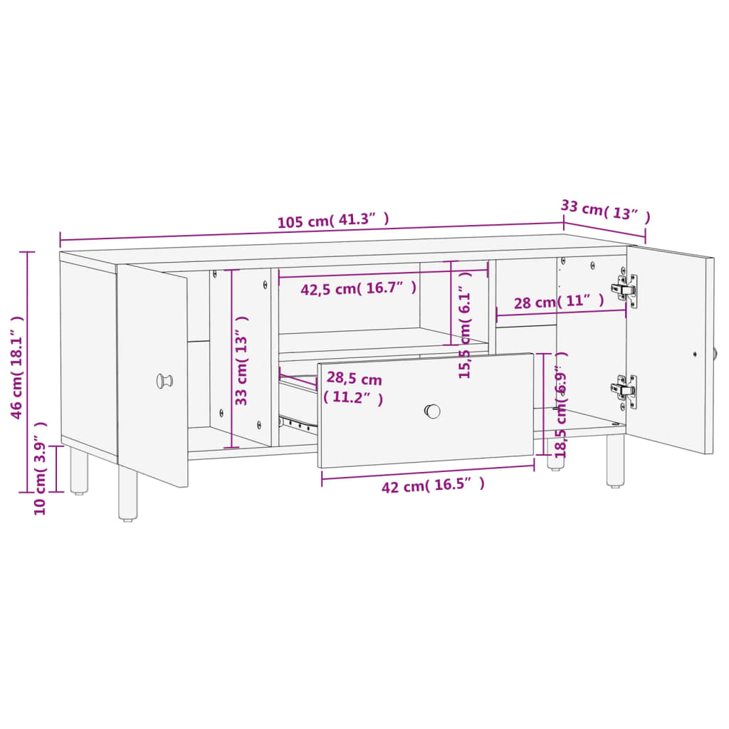 Tv-bänk svart 105x33x46 cm massivt mangoträ