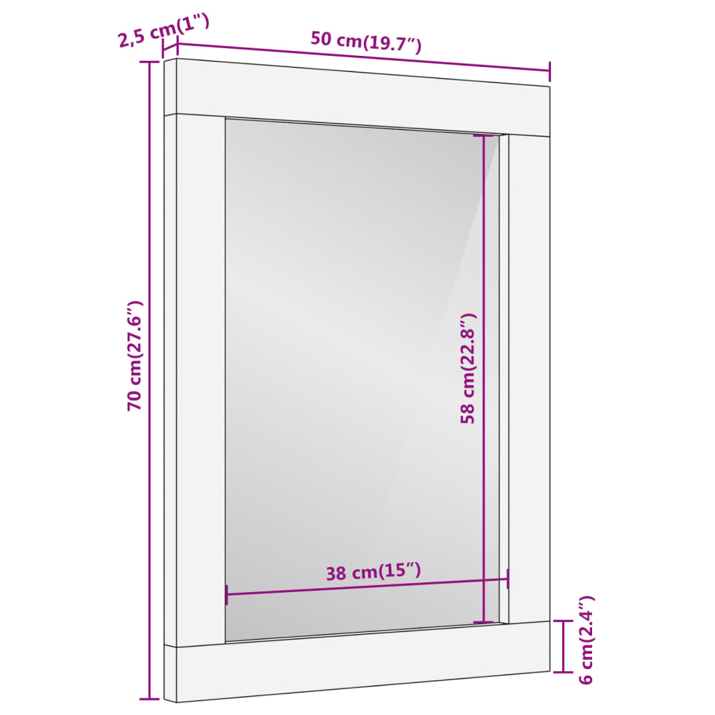 Badrumsspegel 50x70x2,5 cm massivt akaciaträ och glas