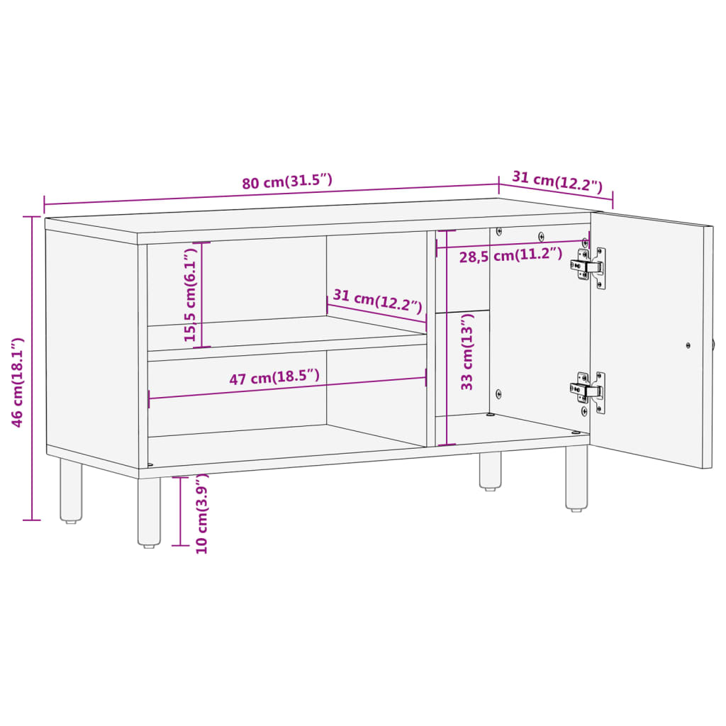 Tv-bänk 80x31x46 cm massivt mangoträ