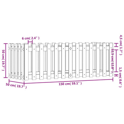 Odlingslåda med staket-design vit 150x50x50 cm massiv furu