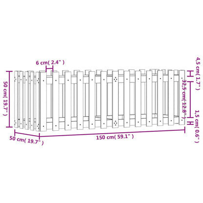 Odlingslåda med staket-design svart 150x50x50 cm massiv furu