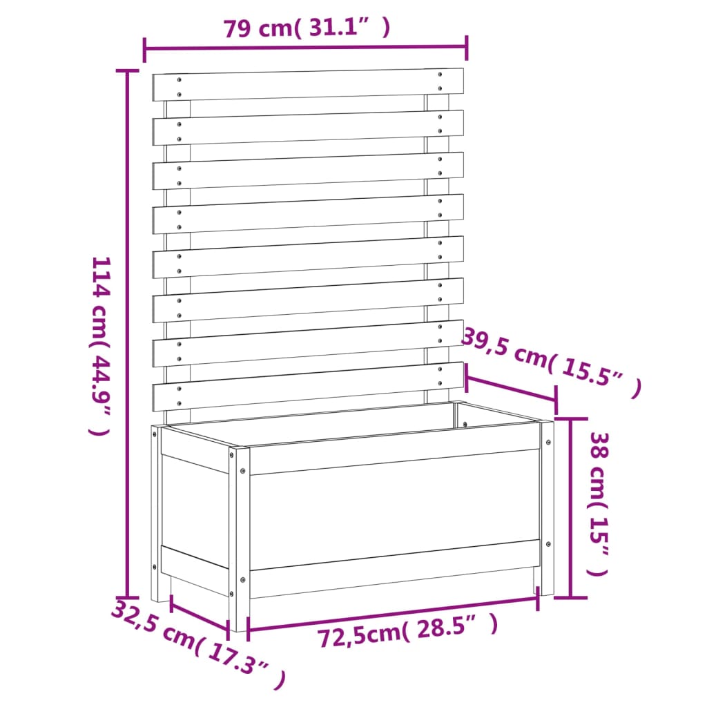 Odlingslåda med spaljé 79x39,5x114 cm massivt douglasträ