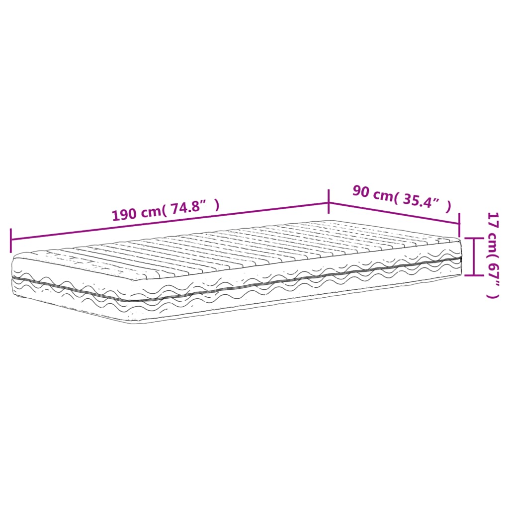 Skummadrass vit 90x190 cm hårdhet H2 H3