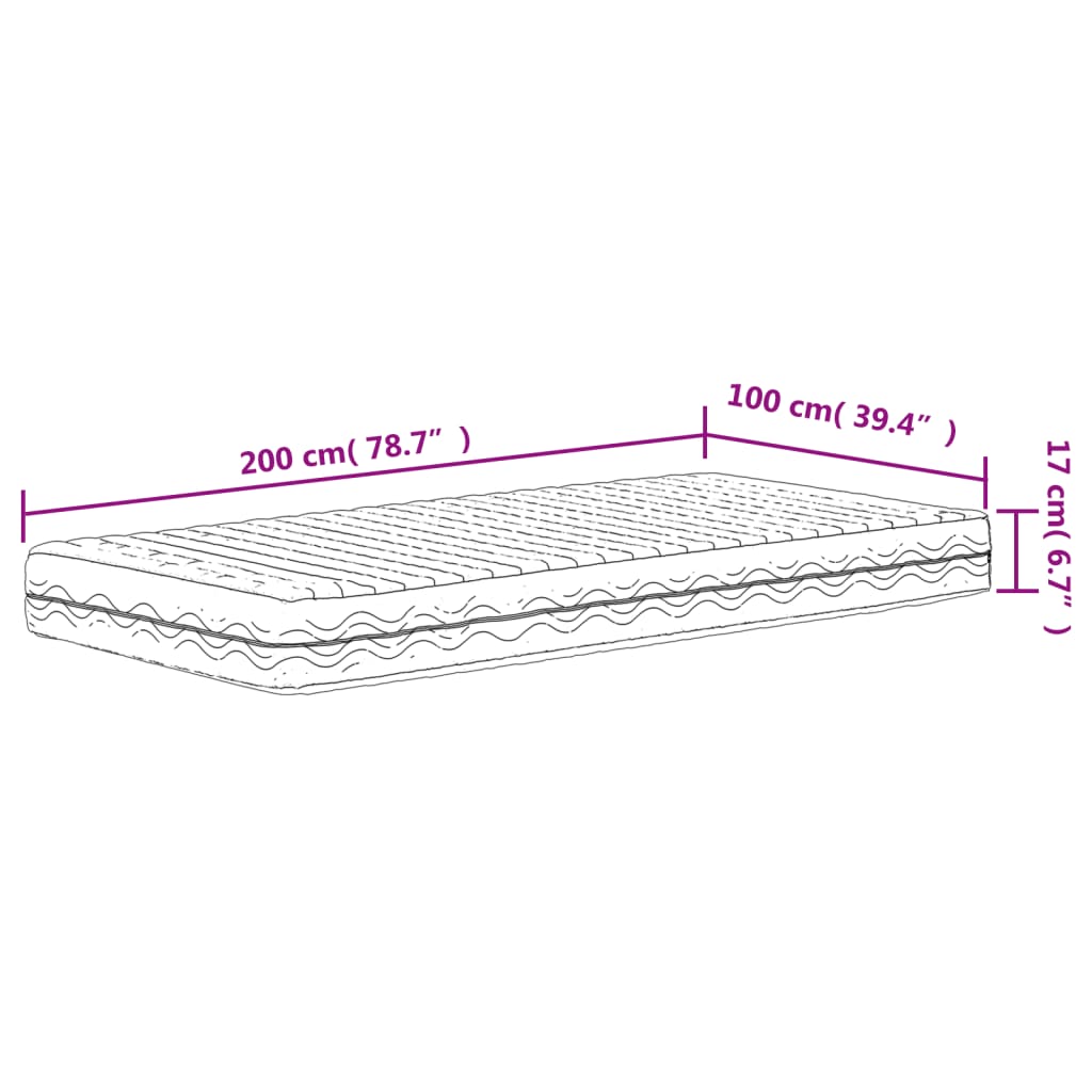 Skummadrass vit 100x200 cm hårdhet H2 H3