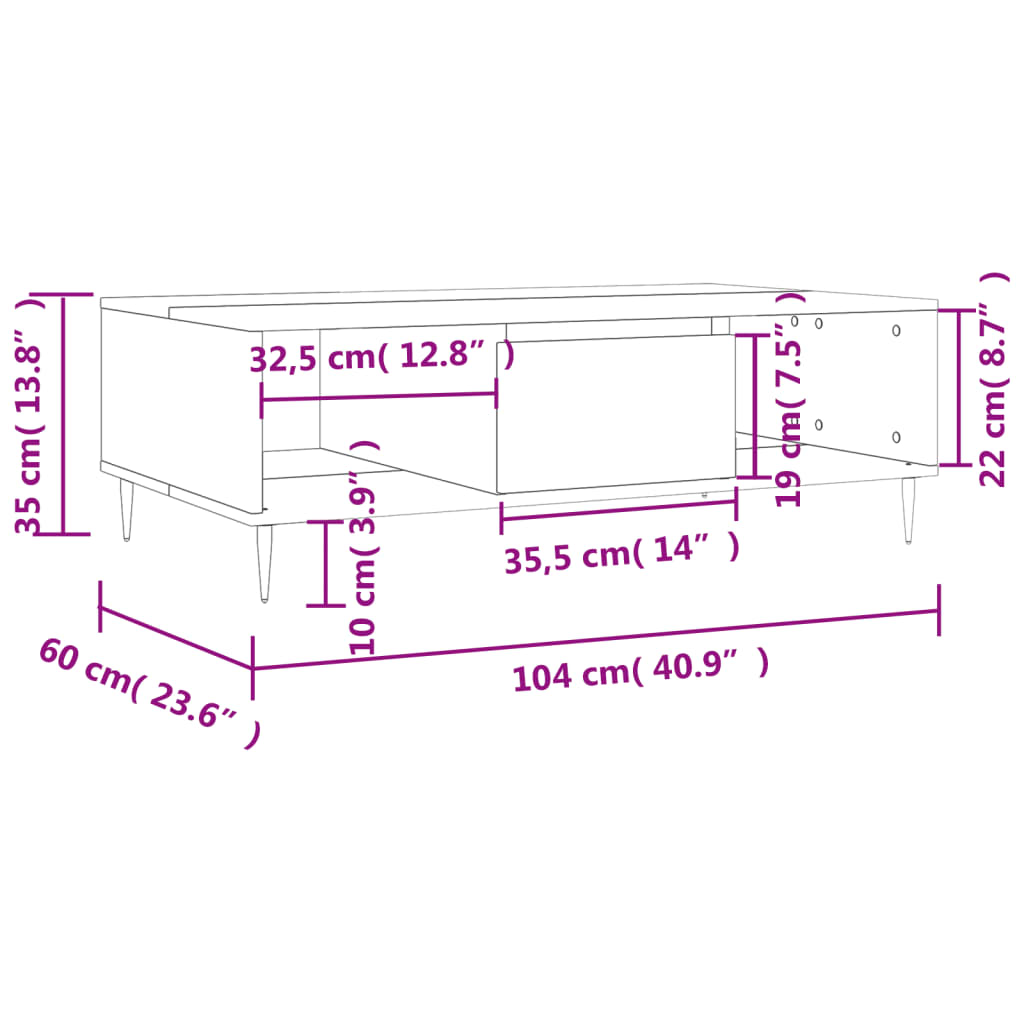 Soffbord vit 104x60x35 cm konstruerat trä