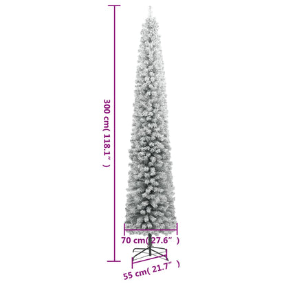 Smal julgran med stativ och snö 300 cm PVC