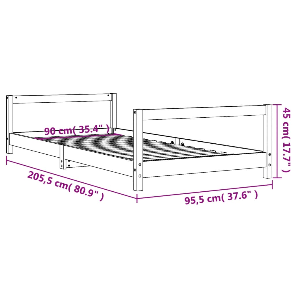 Sängram för barnsäng 90x200 cm massiv furu