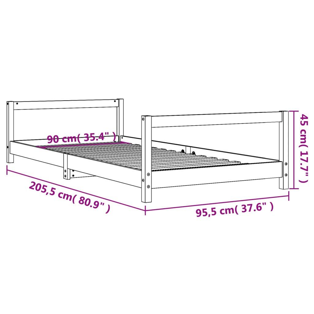 Sängram för barnsäng vit 90x200 cm massiv furu