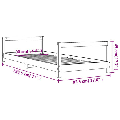 Sängram för barn vit 90x190 cm massiv furu