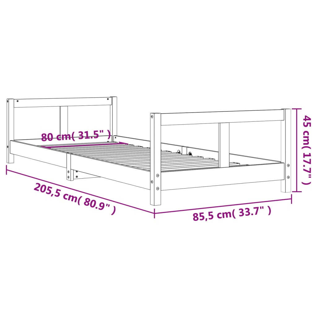 Sängram för barnsäng 80x200 cm massiv furu