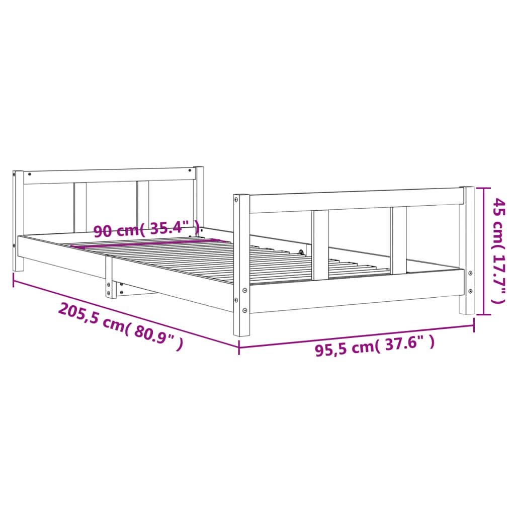 Sängram för barnsäng vit 90x200 cm massiv furu