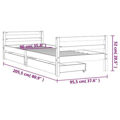 Sängram för barnsäng m. lådor vit 90x200 cm massiv furu